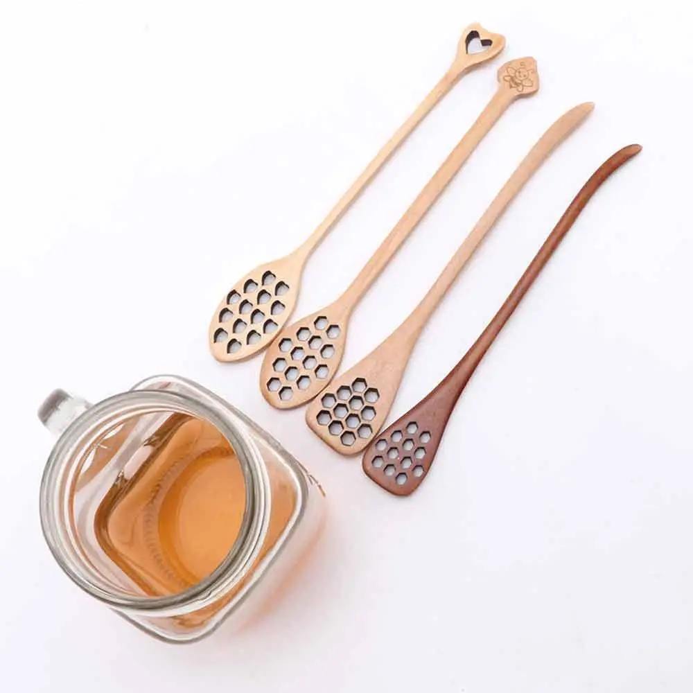 Comb Kitchen Saver Handmade Wooden Drizzler Stirrer Mixing Stick Spoon Honey Dipper