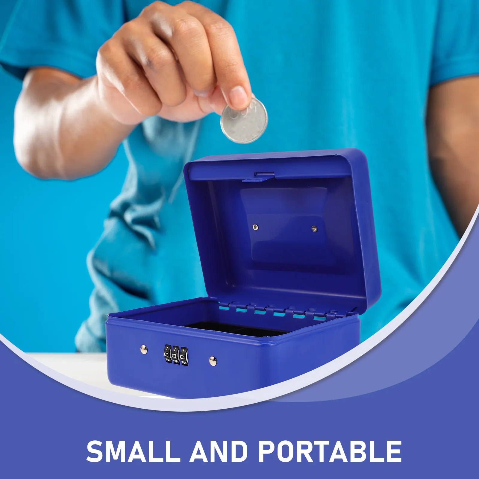 Metal Money Box 5.8 Inch Small Lockable Cash Container Thickened Portable Safe for Home Office Use Money Saving Box