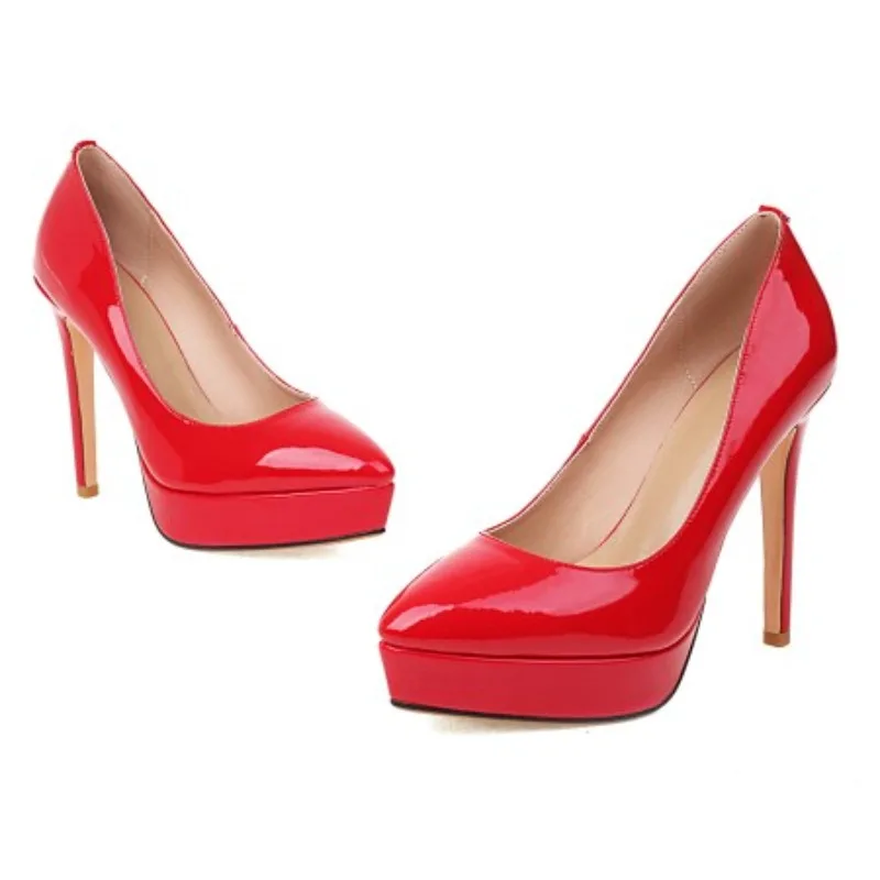 

Туфли на одной платформе в Европе и Америке, туфли-лодочки на высоком каблуке с острым носком на шпильке 12 см, женские туфли-лодочки для карьеры с толстой подошвой, размер 35-43