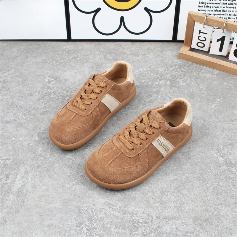Retro Matte Leather De Xin Women's Shoes 2025 Spring Autumn New Korean Style Comfortable Thick Bottom Boken Casual Shoes