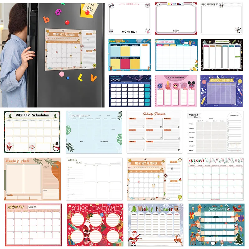 2PCS Stylish Monthly Planner Magnetic Dry Erase Calendar Versatile For Refrigerator Easy Kitchen Organization Classroom Office