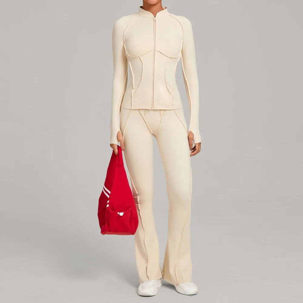 

Спорядный костюм для йоги для женщин, осенне-зимний костюм для фитнеса на молнии с длинными рукавами, повседневный повседневный спортивный костюм для бега, фитнеса, комплекты из двух предметов