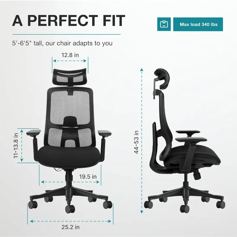 Ergonomic Office Chair Reclining High Back Mesh Chair,Best Desk Chairs for Long Hours, Plush Foam