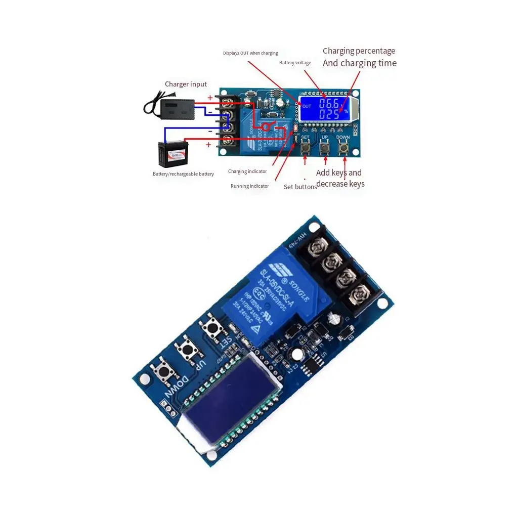 DC 6-60v 30A Storage Battery Charging Control Module Protection Board Charger Time Switch LCD Display XY-L30A