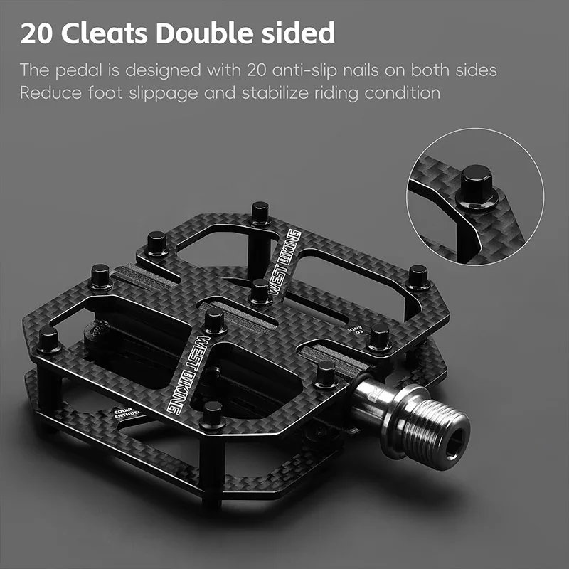 WEST BIKING Carbon Fiber Bicycle Pedals Ultralight Titanium Axle 3 Bearing Hollow Flat Pedal Anti-slip MTB Road Bike Accessories