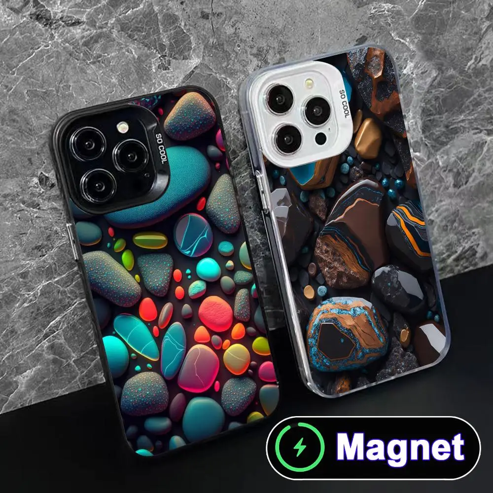 

Aesthetic Rock Stones Phone Case for iPhone 17 16 15 14 13 12 11 Air Pro Max Plus Colorful Silver MagSafe Cover