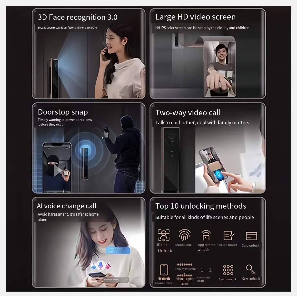 LENOVO-A6F Reconhecimento Facial Smart Lock, Visual Cat Eye Vídeo, Código Intercom, Home Door Fingerprint Lock