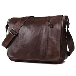 Bolso de hombro de cuero genuino encerado al aceite para hombre, bandolera de cuero de alta calidad, a la moda, para ocio