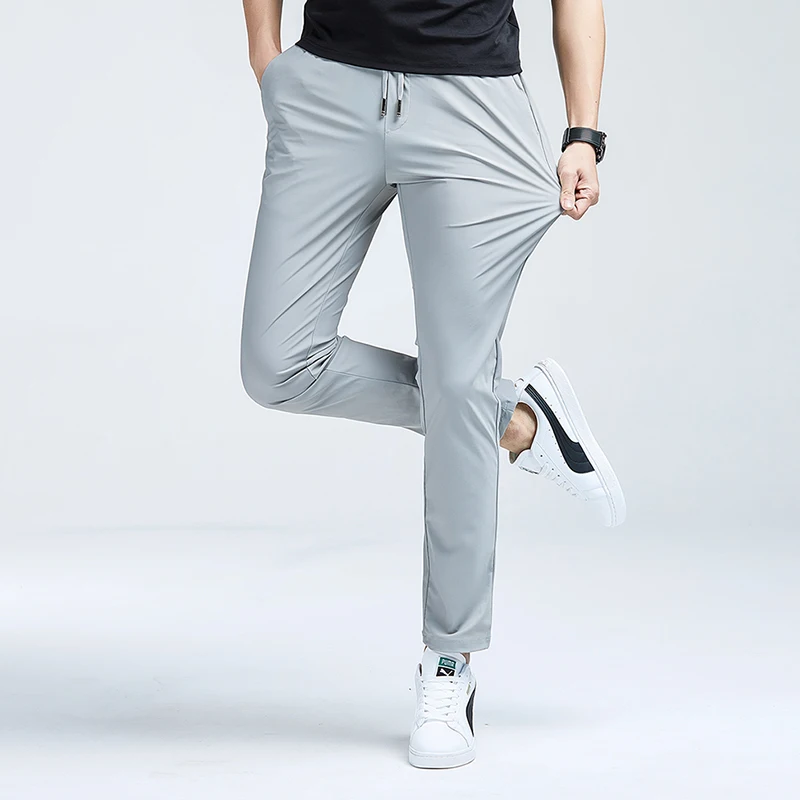 

Long Pants, Men's Summer Stretch Sports Pants, Jogging Pants, Casual Ice Silk Straight Leg Pants, Breathable, Wrinkle Resistant,