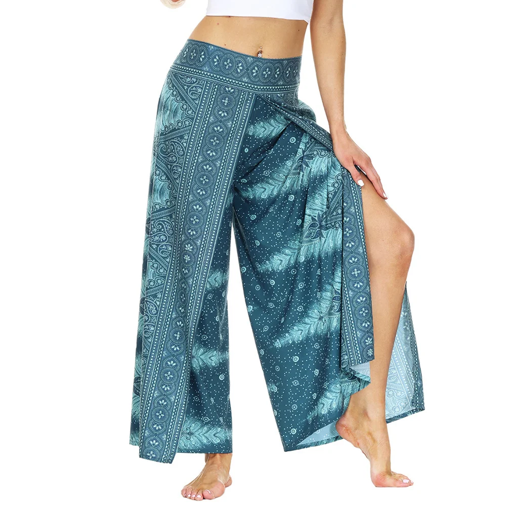 Boho-Hose Palazzo-Hose mit weitem Bein und Schlitzen für Frauen Flowy Hippie-Tanzhose, Bohemian-Zigeuner-Yogahose