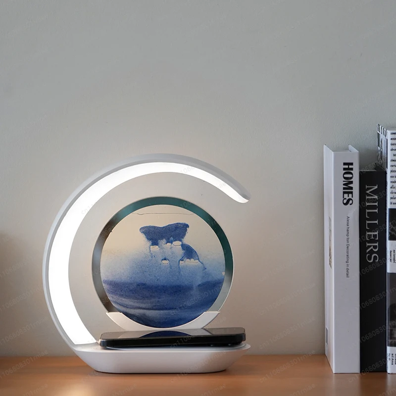 Wireless Charging 3D Glass Sand Painting Light Emitting Diode Light Mobile Sand Painting Quicksand Painting Bedside Decoration