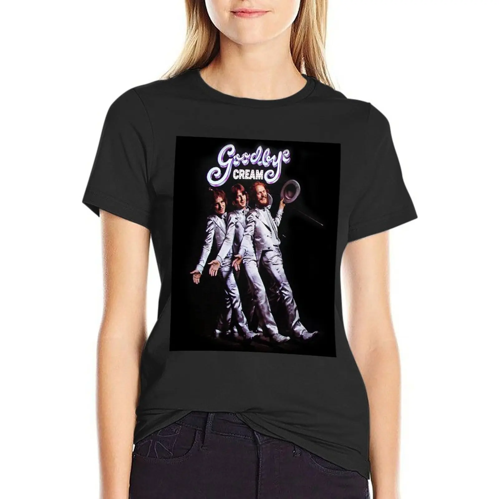 

Cream Band T-shirt oversized graphics Short sleeve tee Woman T-shirts