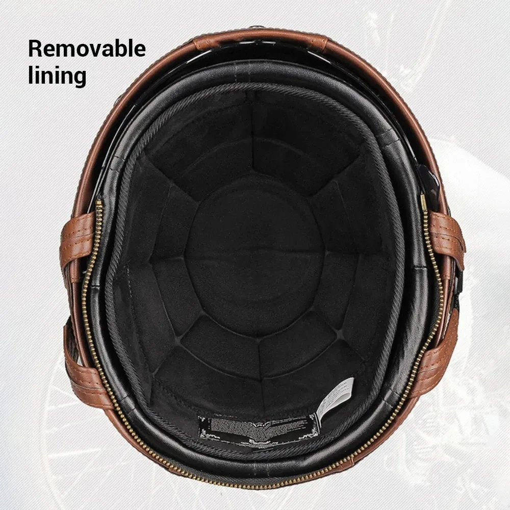 Retro Motorcycle Helmet PU Leather Moto Helmets Men Women Half Helmet HD Lens Casco Four Seasons Riding Scooter Capacetes