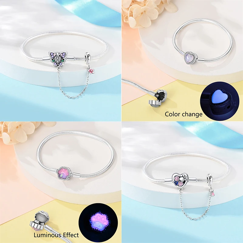 Real 925 Sterling Silver 17-20CM Butterfly Pet Ocean Starry Sky Original Bracelet Fit For Wedding Fine Jewelry DIY Making