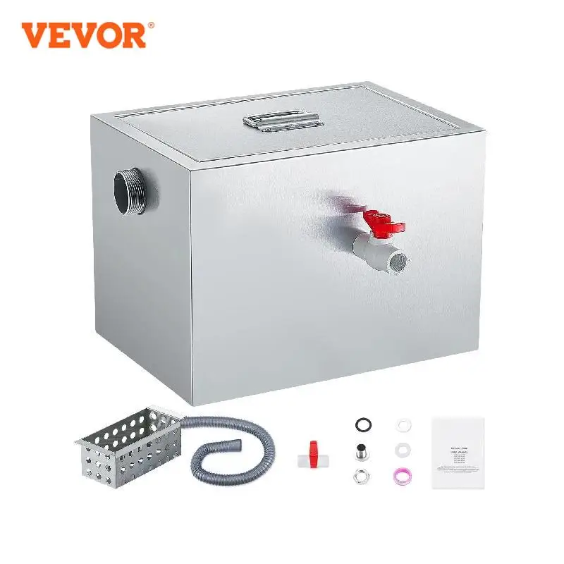 

VEVOR 8/40LBS Commercial Grease Trap Grease Interceptor Side Inlet Interceptor Under Sink Stainless Steel Grease Trap 2.8 GPM