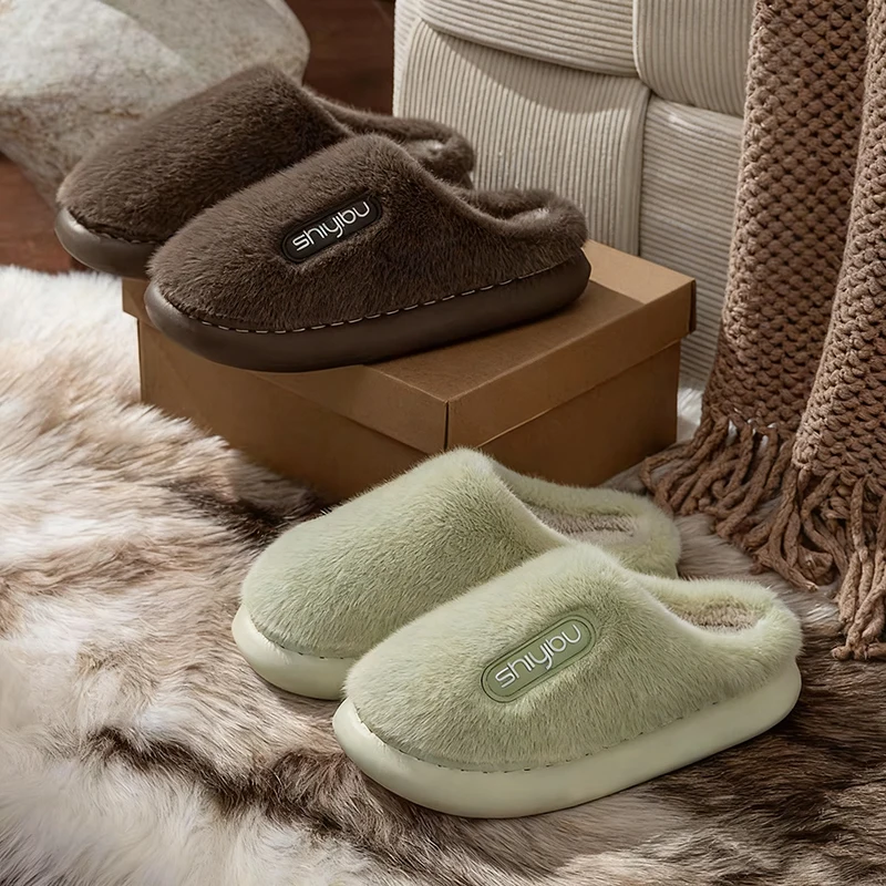 النساء شبشب شتوي داخلي عدم الانزلاق الرجال شبشب تدفئة بلون المنزل الشرائح سميكة وحيد الشقق زوجين غرفة نوم عادية أحذية ناعمة #2