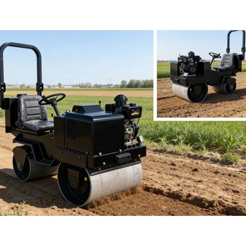 Customized Walk Behind Vibratory Roller 800kg Diesel Mini Road Roller Dual Drum Concrete Compactor Driveway Tool
