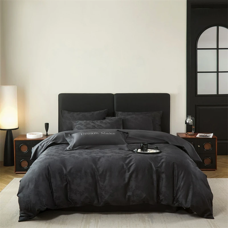 

600TC египетский хлопок жаккардовый роскошный черный комплект постельного белья одинарный двойной королевский размер пододеяльник плоский/простынь наволочки