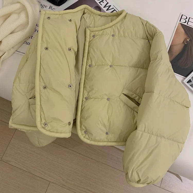 

NEW Thickened Cotton Jacket Women's Short Style Korean Round Neck Warm Small Size Bread Fashion Versatile Korean Version
