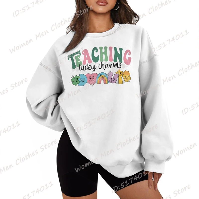 St Patrick's Day Teaching Lucky Charms Hoodless Sweatshirts Fashion Women's Clothes Casual Long-sleeved Winter Autumn Pullovers