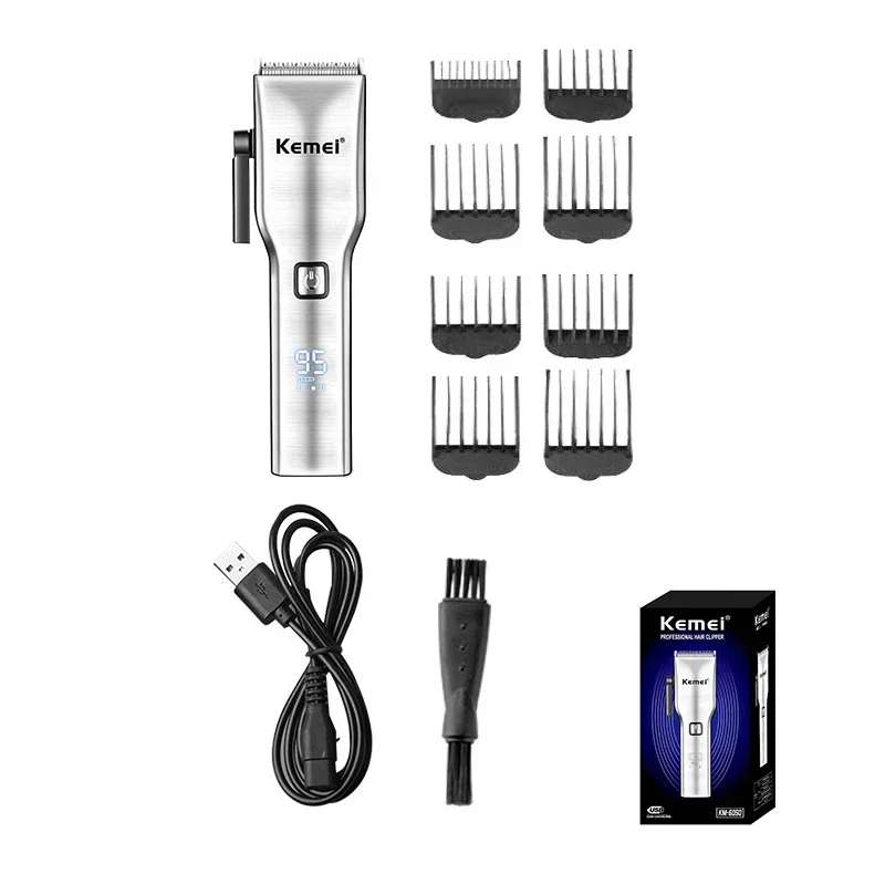 Kemei ที่เล็มขนไร้สายสำหรับผู้ชายที่ตัดผมแบบมืออาชีพที่ตัดขนชุดตัดผมแบบชาร์จไฟได้จอแสดงผล LED เสียงรบกวนต่ำ