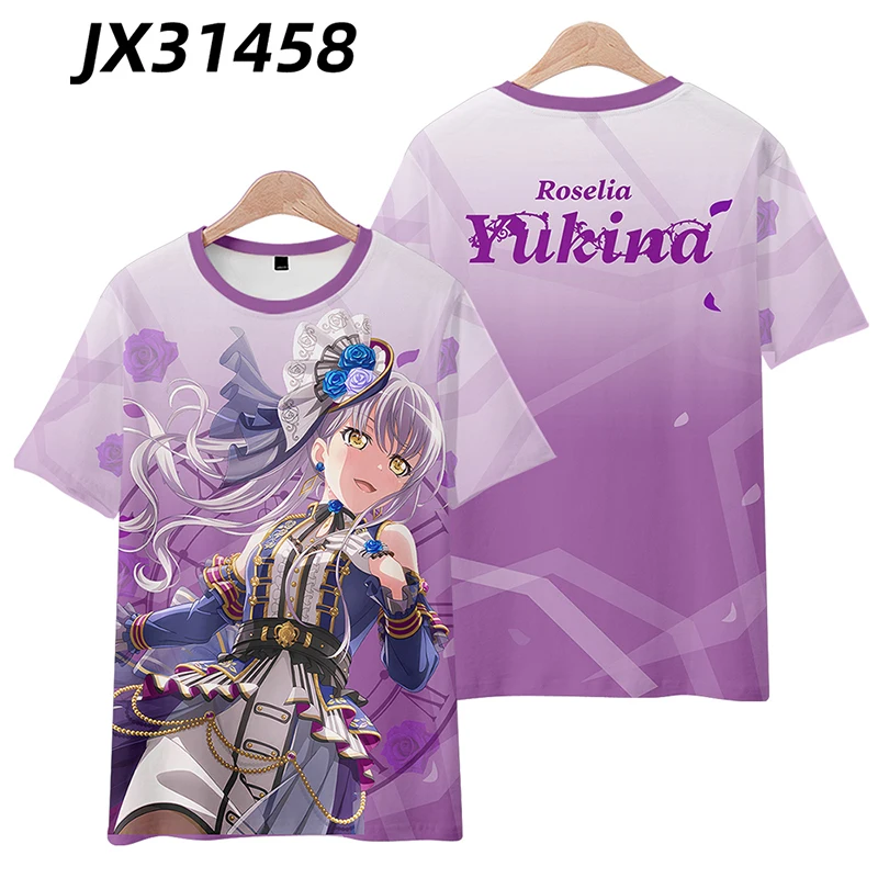 Anime BanG Dream Roselia 3D T Shirt Women Men Yukina Minato Sayo Hikawa Lisa Imai Cosplay Short Sleeve Graphic Tees Streetwear