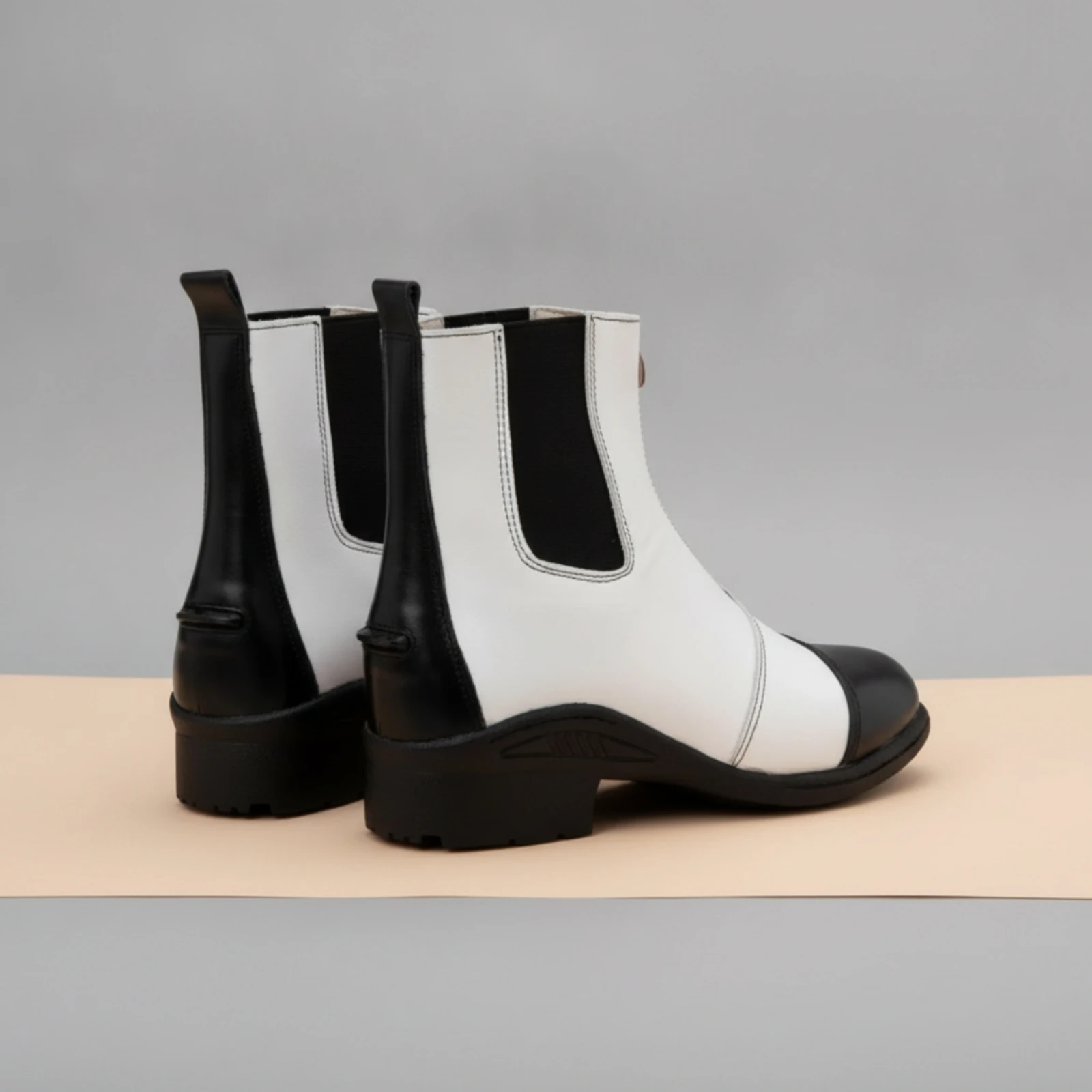 Cowhide Boots with Block Heel Colorblock Equestrian Boots with Side Zip Footwear Genuine Leather Long-Lasting for Equestrians