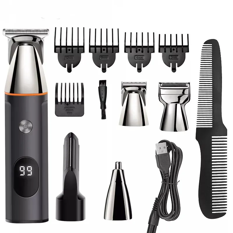 

OEM Logo 5 In 1 Trimmer Set With Stand Clipper Multifunctional LK881 Grooming Kit Magnetic Hair Cutting Tool For Men