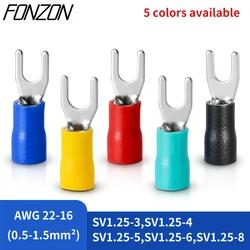 50 Pcs Fork Crimp Terminals M4/M5/M6/M8 Electrical Wire Connectors Pre-Insulated  Spade Lugs Insulation Shoe Plugs SV1.25-3/4/5