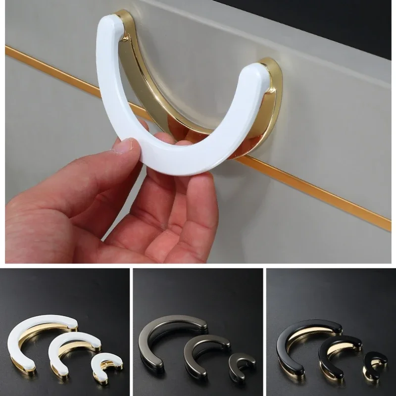 Modern Minimalism Zinc Alloy Handle Semi-Circle Wardrobe Dresser Drawer Cupboard Knob Cabinet Pulls Furniture Accessory