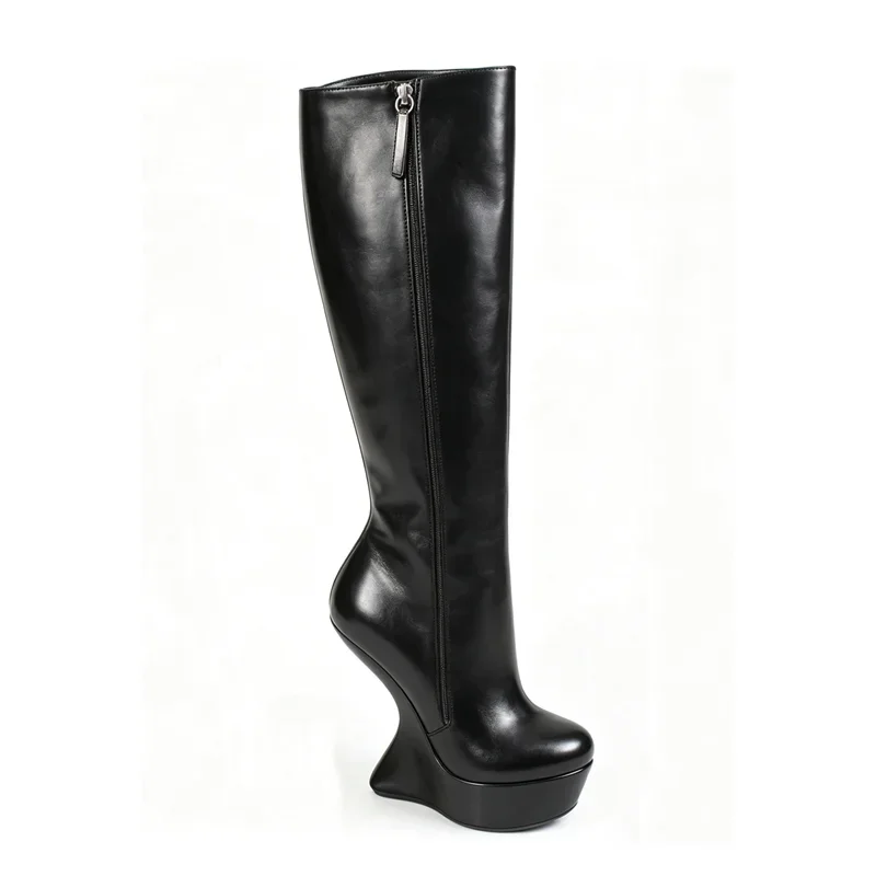 Strange Sytle Leather Knee High Slouchy Boots  Sexy Pointed Toe Zipper Size35-48 Customized New Arrivlas Fashion Women Boots