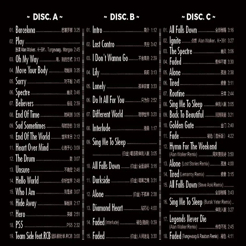 Classic DJ Alan Music CD Greatest Hits Album Faded 3pcs Music Record Walkman Car Original Soundtrack Cassette Party Music
