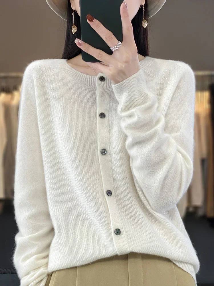 High Quality Round Neck Long Sleeve Cardigan Women Sweater Coat Top Cardigans Outwear Fashion N206