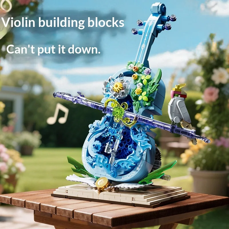Generic Violin Building Blocks Set Creative Instrument Model With Bluetooth Speaker Home Decor Birthday Gift
