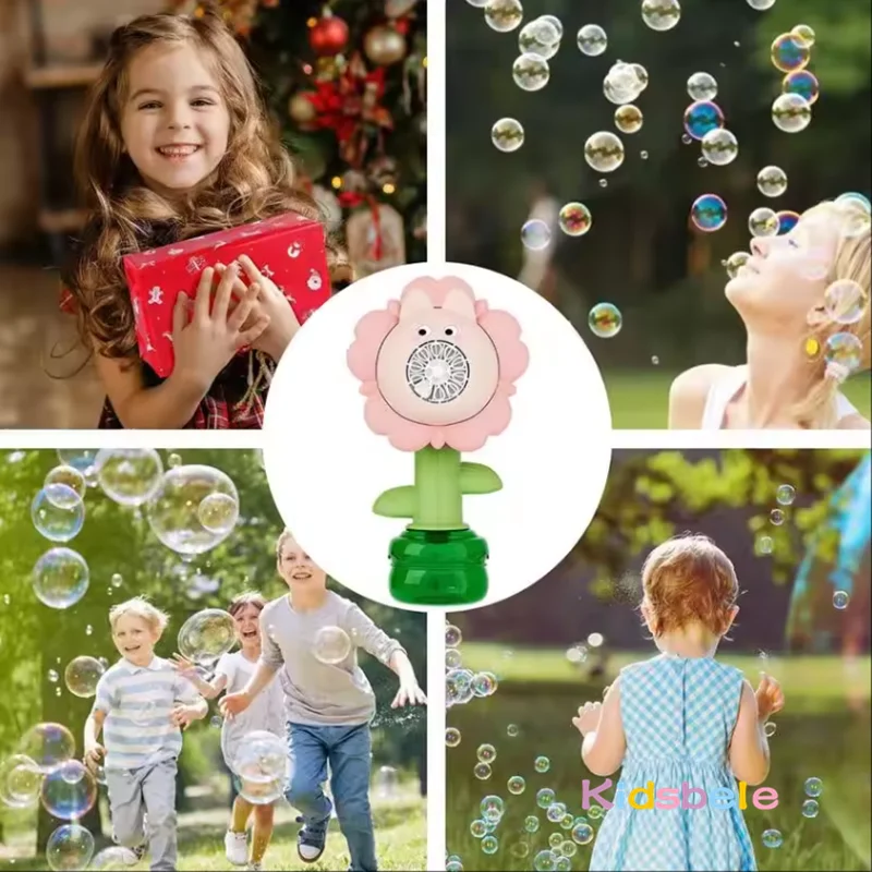 New Swinging Flower Bubble Machine Cartoon Summer Outdoor Toy for Kids & Parties With Lights Rechargeable Shaking Bubble Machine
