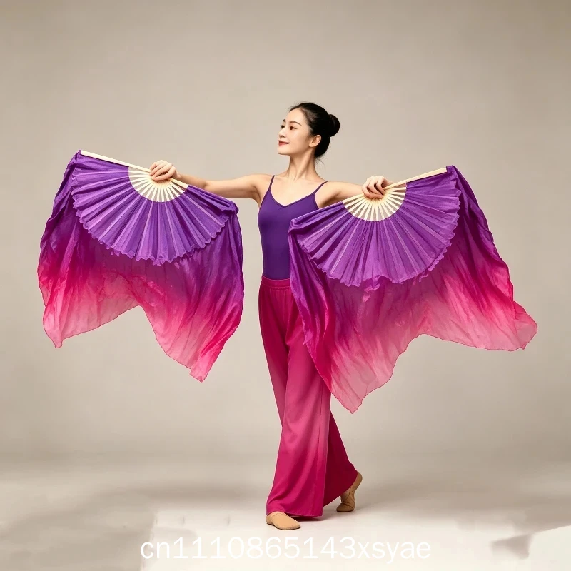 86cm Big Dance Fan Veil Real Silk One Pair Bellydance Costume Accessory Flowy Gradient Chinese Dancer Stage Props Double Side Ro