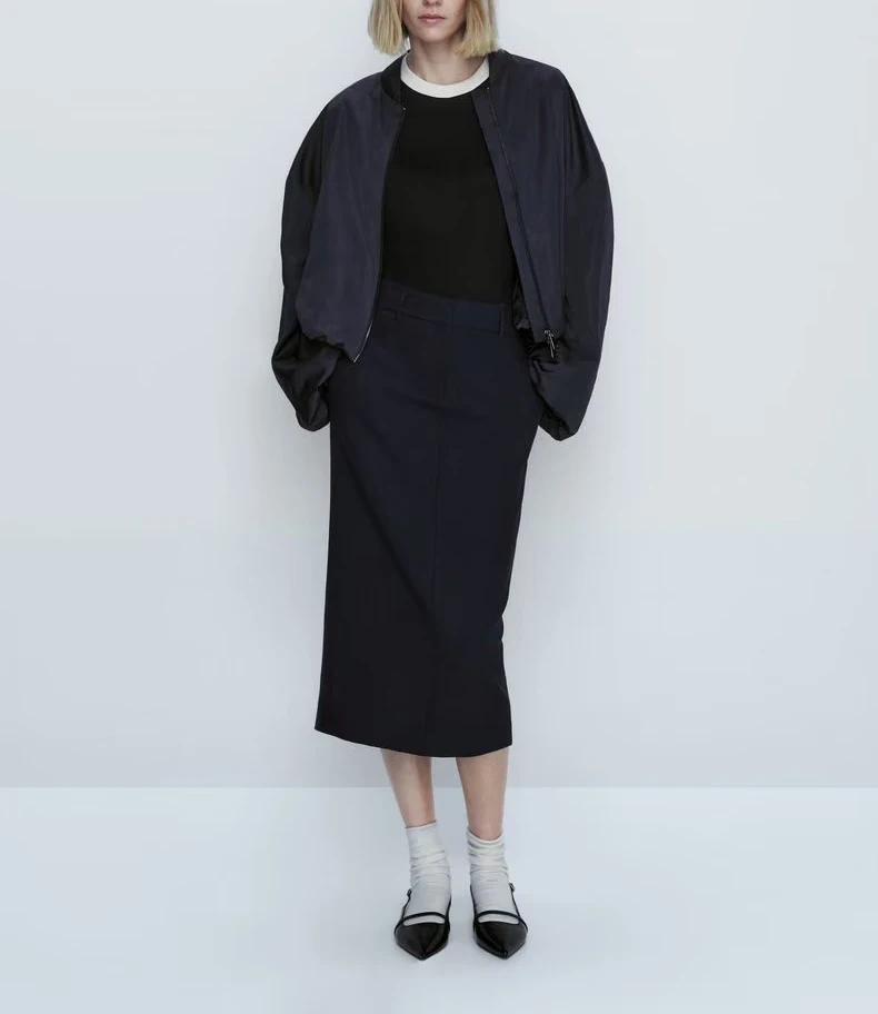 High Waist Straight Cut Long Navy Blue Half Skirt Bodycon Skirt MD Women's New 2024 Fashion Polyester Fiber 100% Commute Style