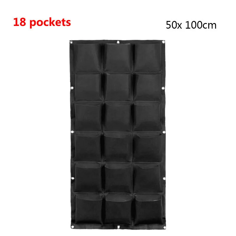 18 Pockets Wall-mounted Planting Bags Planter Vertical Garden Black Pockets Wall Hanging Bags Garden Tools Flower Plant Pot F1