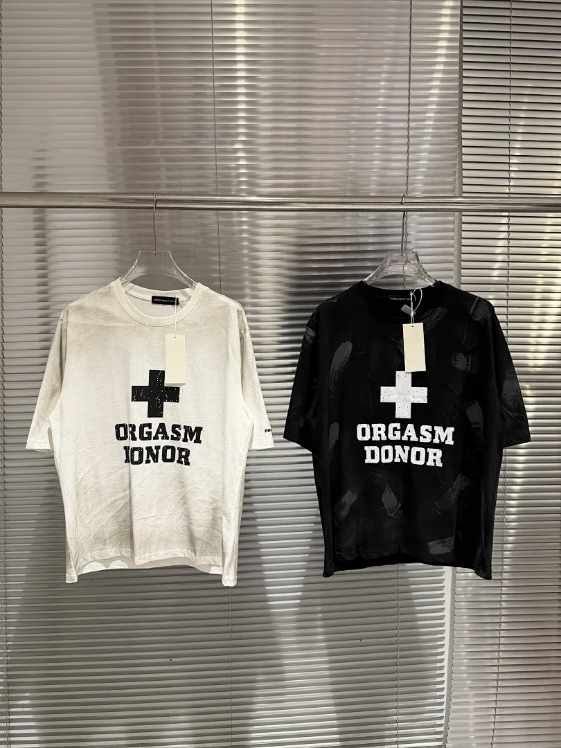 Vintage Mud Dye Destroyed Cross Letter Print Oversized Casual Short Sleeve T-shirt High Quality Unisex Couple Streetwear Top Tee