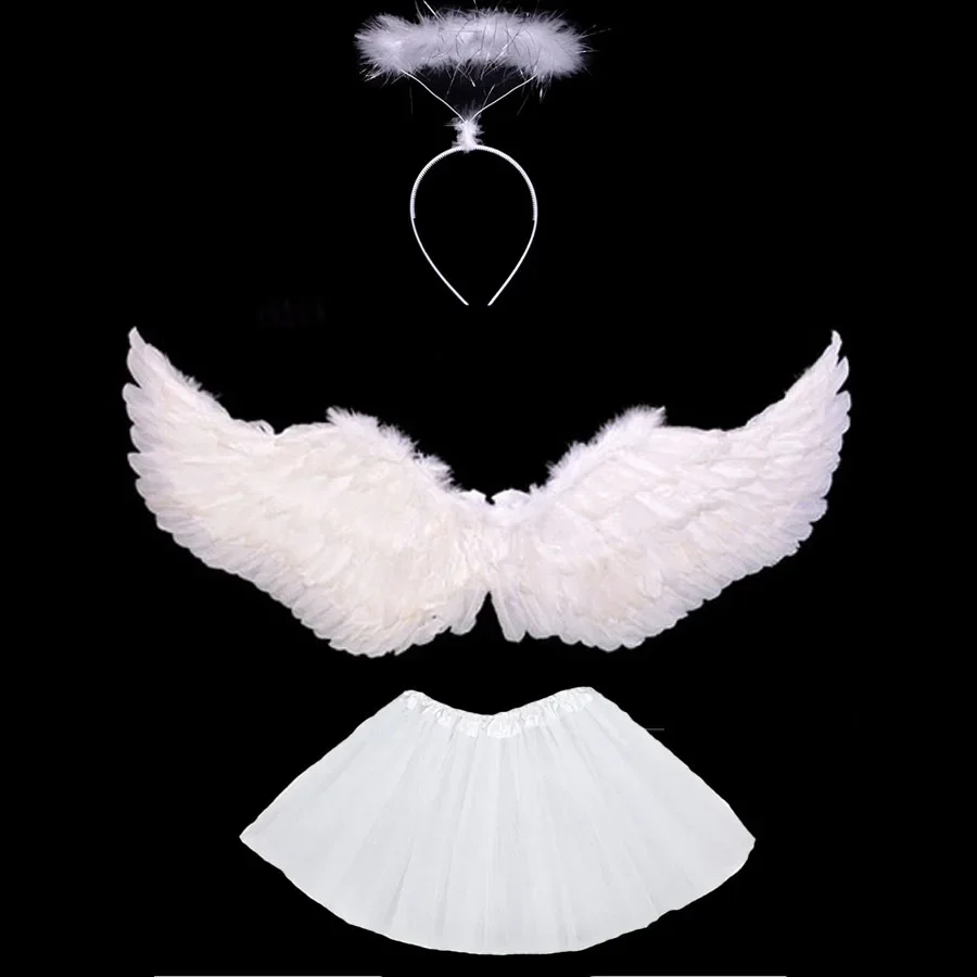 

Kids Women Girl Angel Feather Wing Tutu Skirt Halo Ring Headband Party Birthday Gift Decoration Halloween Costume Cosplay