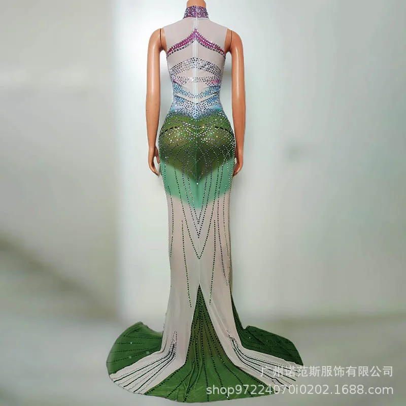 Autumn Lotus Leaf Green Contrasting Color Temperament Fishtail Skirt Universe Chooses Beautiful Clothes Music Festival Singer