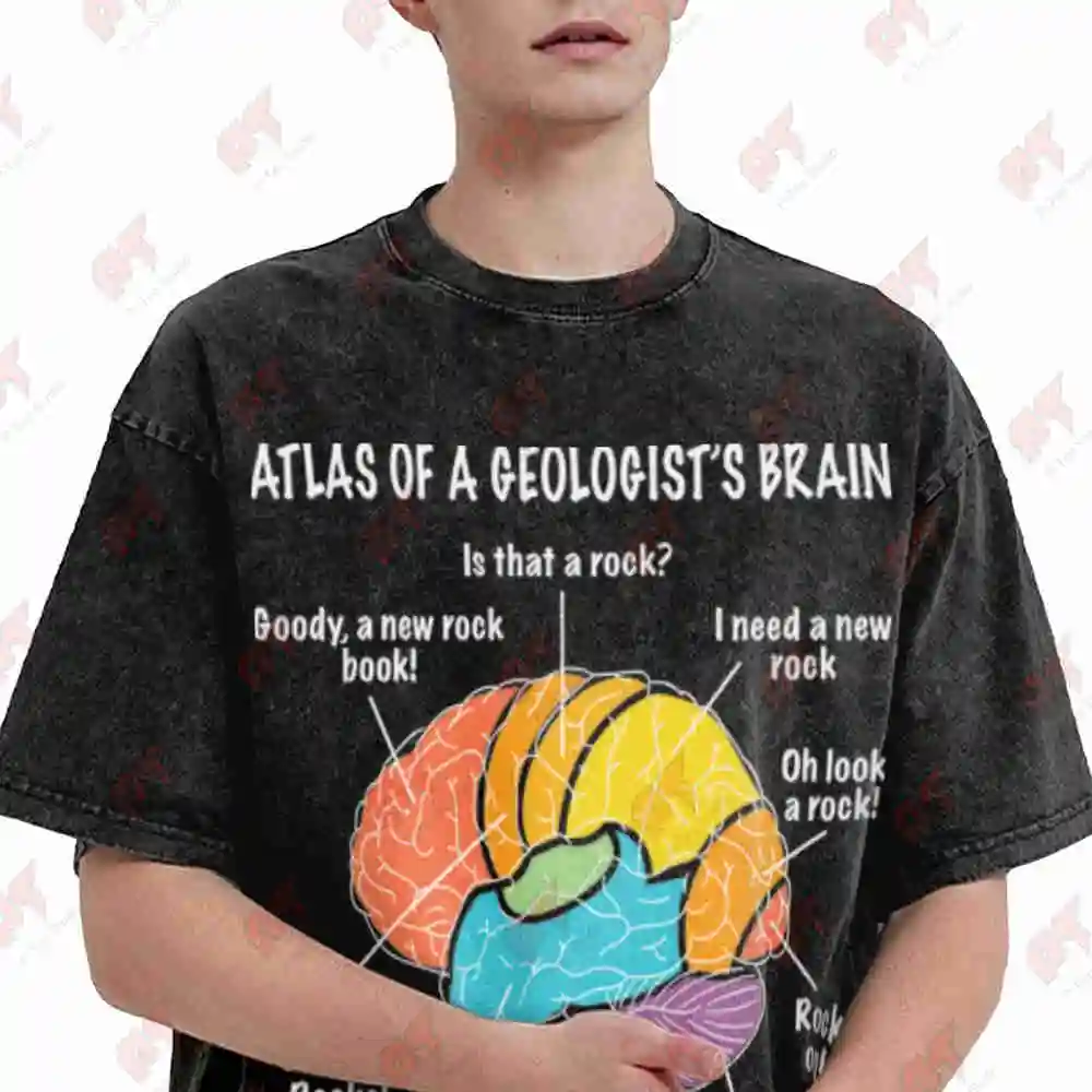 Atlas Of A Geologist Brain Geology Rock Collector Vintage Washed Tee Pure Cotton T-Shirt
