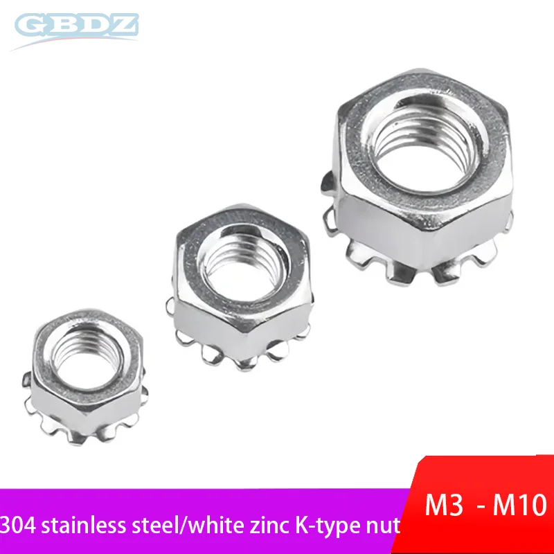 

High Strength K-Type Nut 304 Stainless Steel/White Zinc M3-M10 Industrial Grade Anti Loosening
