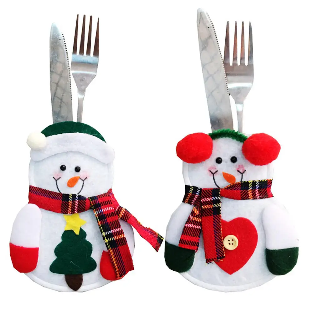 1 pcs Christmas Decorations Creative Tableware Set Soft Home Tableware Cover Non Woven Little Snowman Tableware Set Napkin
