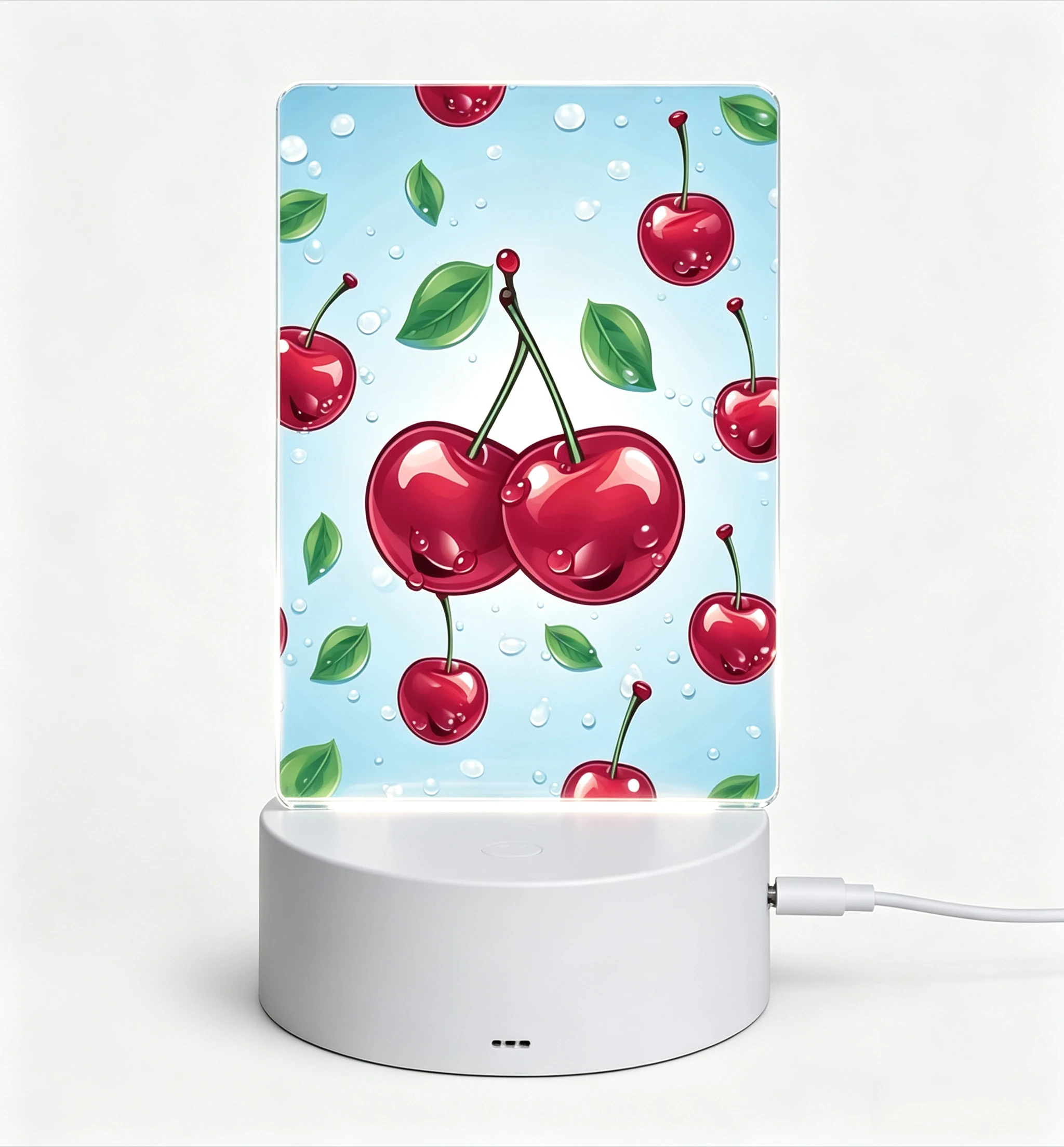 Cartoon Cherry Fruit Acrylic Night Light, LED Bedside Lamp Summer Food Bedroom Home Decor Gift
