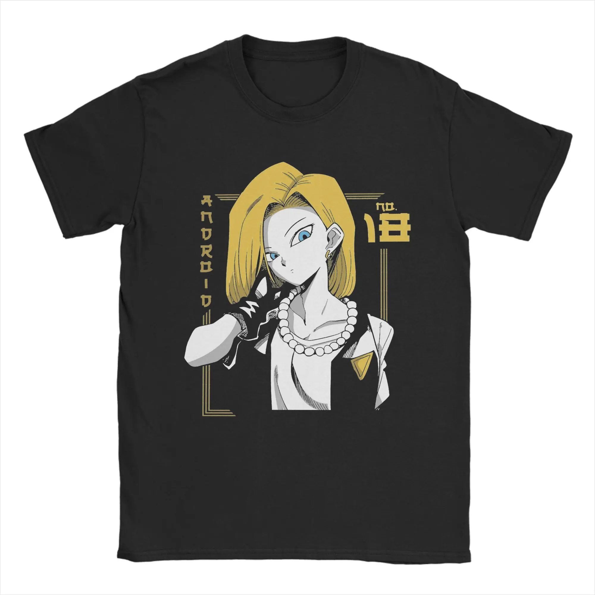 Android 18 D-Dragon Ball Z T-Shirt Men Anime Humor 100% Cotton Tee Shirt Round Collar Short Sleeve T Shirt Printed Clothes