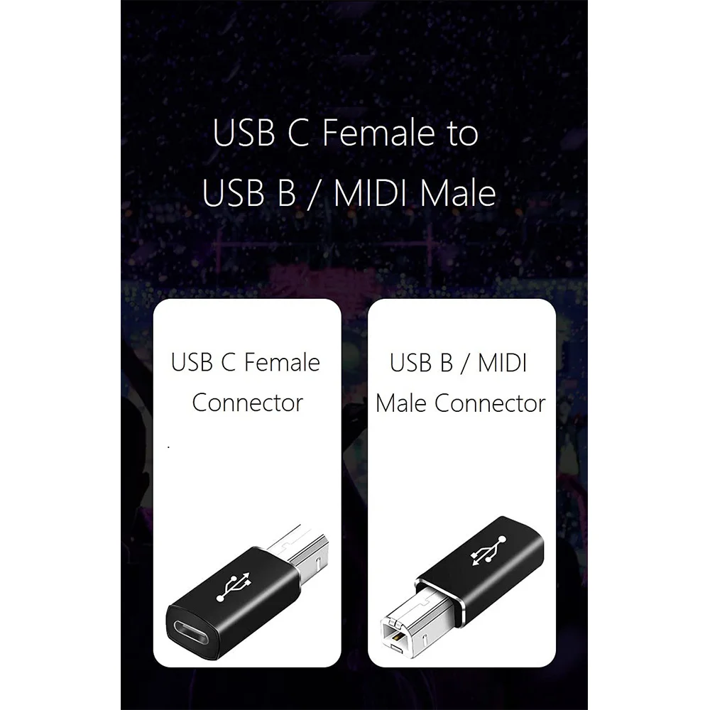 4 Pack USB C to USB B Adapter, Type C to USB MIDI Adapter for Midi Controller, Midi Keyboard,Audio Interface, Black