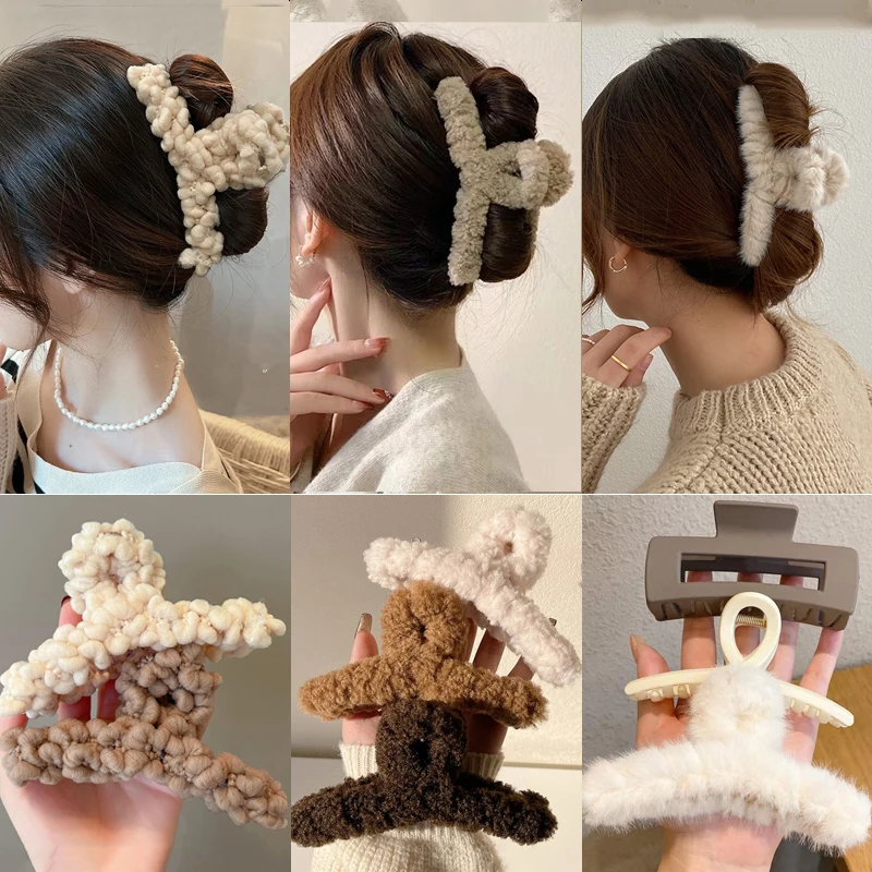 Elegant Plush Hair Accessories Simple Large Barrettes Crab Hair Clips For Women Hairgrips Trendy Hair Claw Shark Clip Headwear