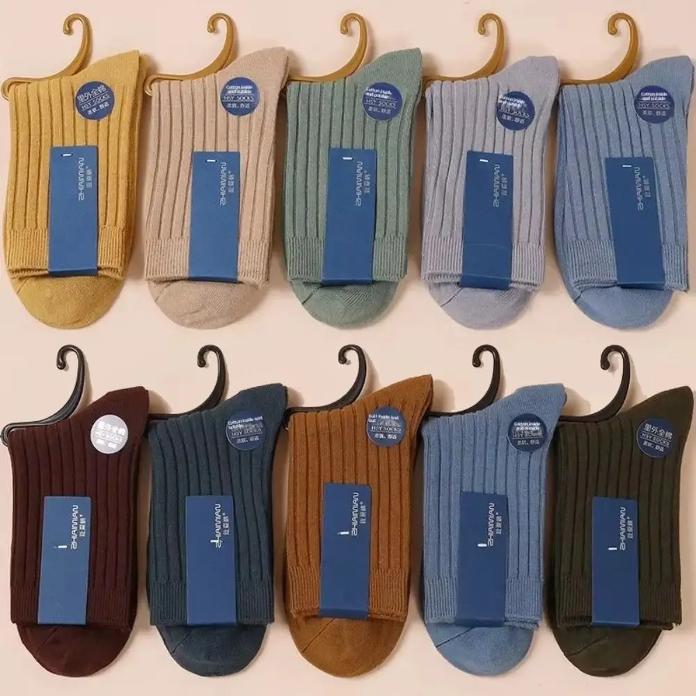 

5 пар повседневных носков до середины икры с двойной иглой, утолщенные хлопковые носки с защитой от запаха, впитывающие пот, длинные носки для мужчин, осень/зима