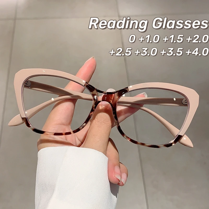 Elegant Cat Eye Reading Glasses for Women Chic Color Block Frame Clear Lens Fashionable Computer Screen Presbyopia 0 To 4.0